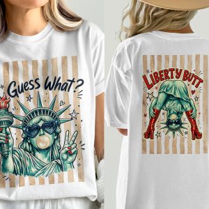 Sassy Statue of Liberty T-Shirt, Comfort Colors ® 'Guess What?' Bubble Gum Peace Sign Pop Art Graphic Tee, Funny Patriotic USA Gift for Her