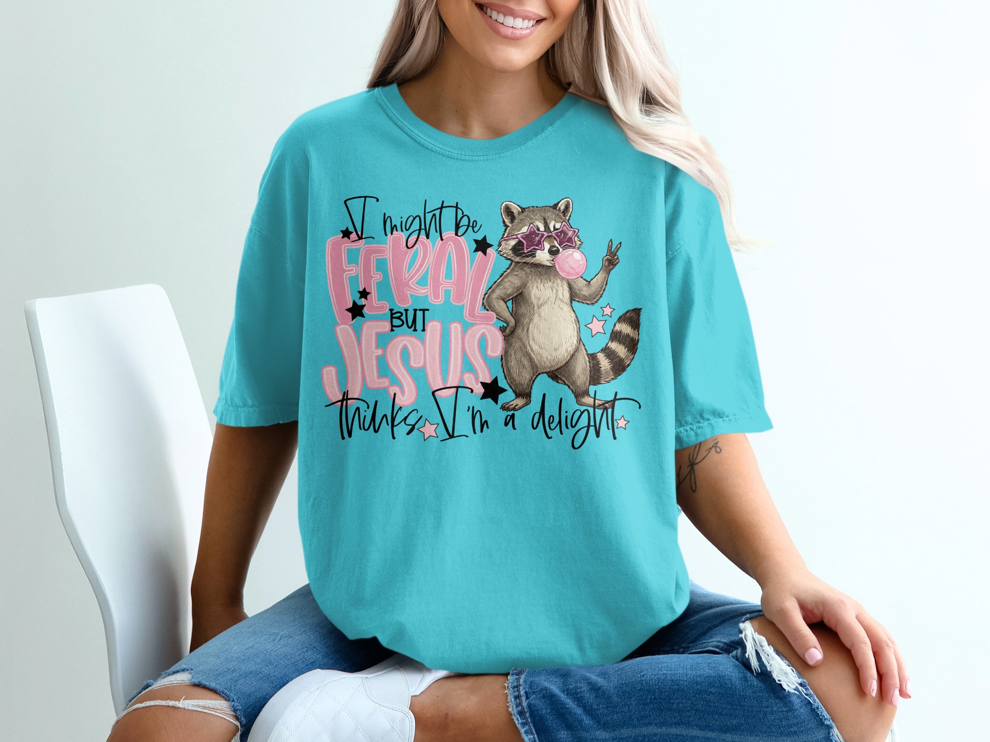 Feral Jesus Delight T-Shirt, Raccoon Graphic Tee, Funny Christian Shirt, Sarcastic Faith Top, Wild Girl Gift, Cute Animal Lover Tee, Quirky - Image 9