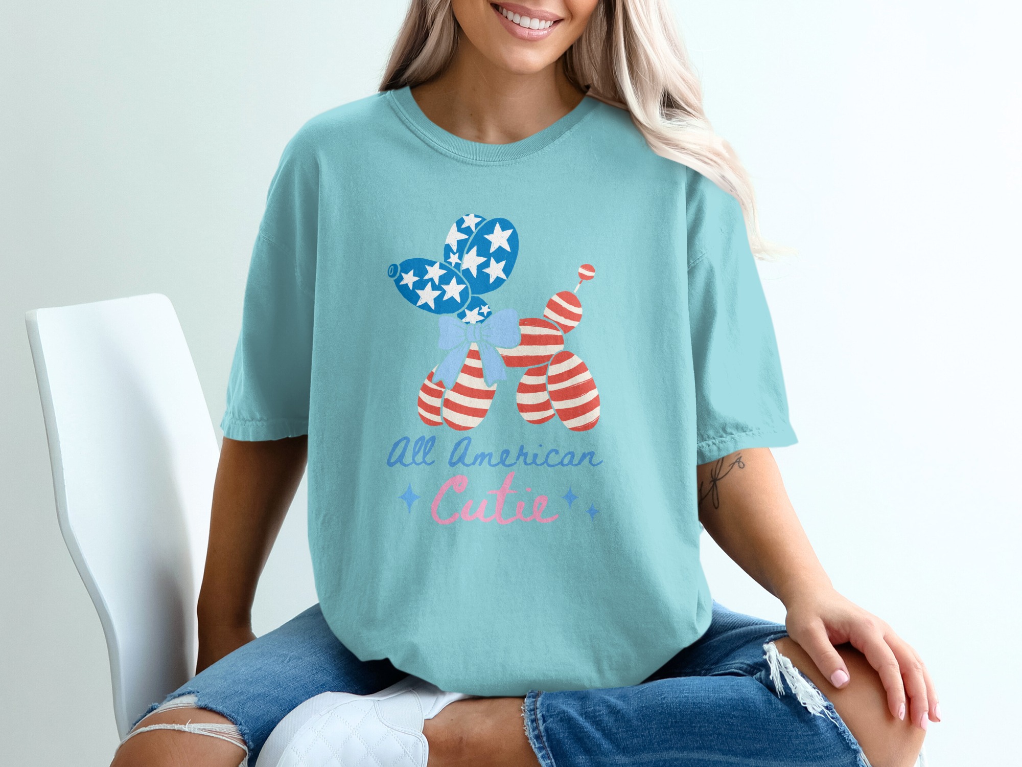 All American Cutie T-Shirt, Patriotic Balloon Dog Fourth of July Tee, Summer USA Flag Shirt for Women & Girls, Memorial Day Outfit - Image 19