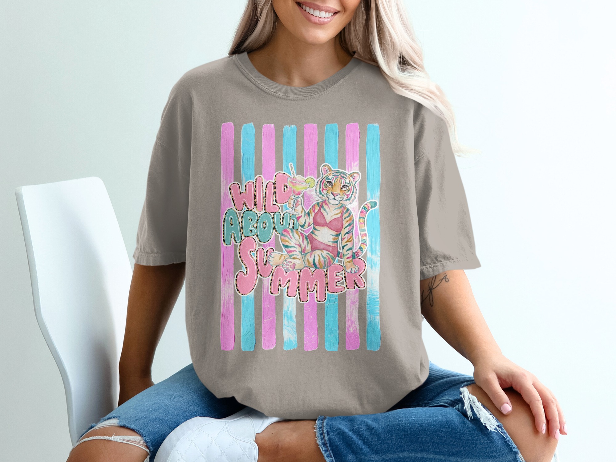 Comfort Colors ® Wild About Summer T-Shirt, Pink Leopard Print Tiger Margarita Tee, Watercolor Summer Vacation Shirt, Trendy Beach Party Top - Image 11