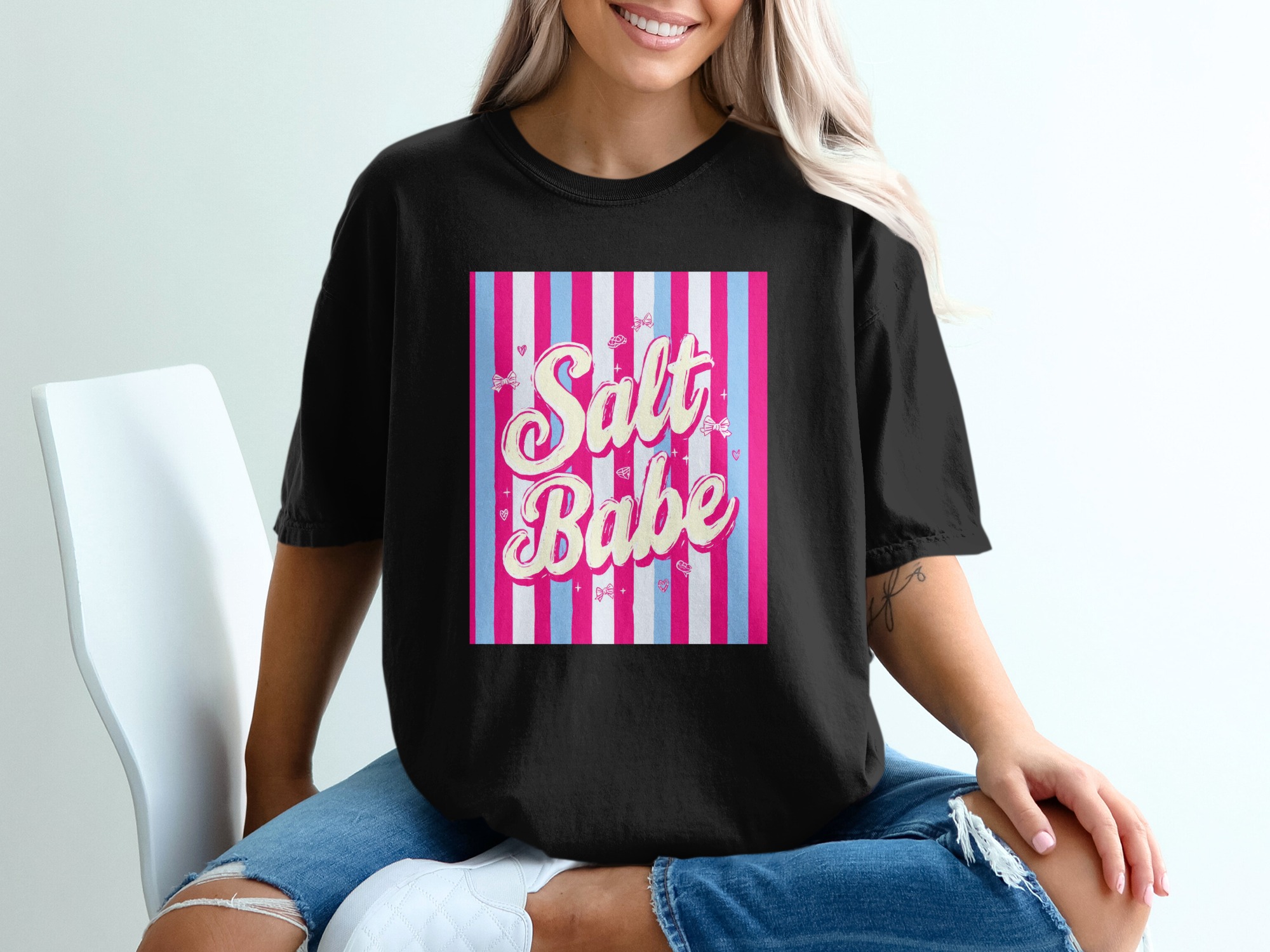 Salt Babe T-Shirt, Comfort Colors ® Coquette Aesthetic Tee, Pink & Blue Striped Barbiecore Shirt, Sassy Trendy Gift for Her - Image 2