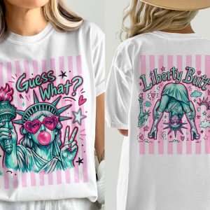 Funny Lady Liberty T-Shirt, Comfort Colors ® Guess What Bubblegum Tee, Y2K Pink Heart Sunglasses Graphic, Sarcastic Retro Vibe Gift