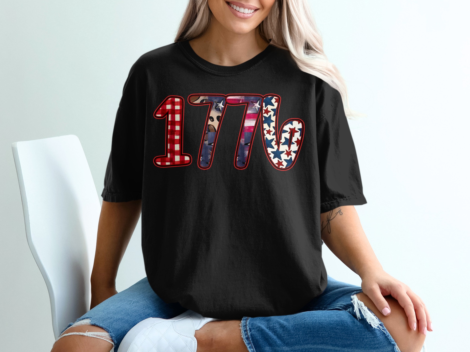 1776 Patriotic T-Shirt, Fourth of July America Tee, Distressed Americana Design, Independence Day Buffalo Plaid Leopard Print - Image 8