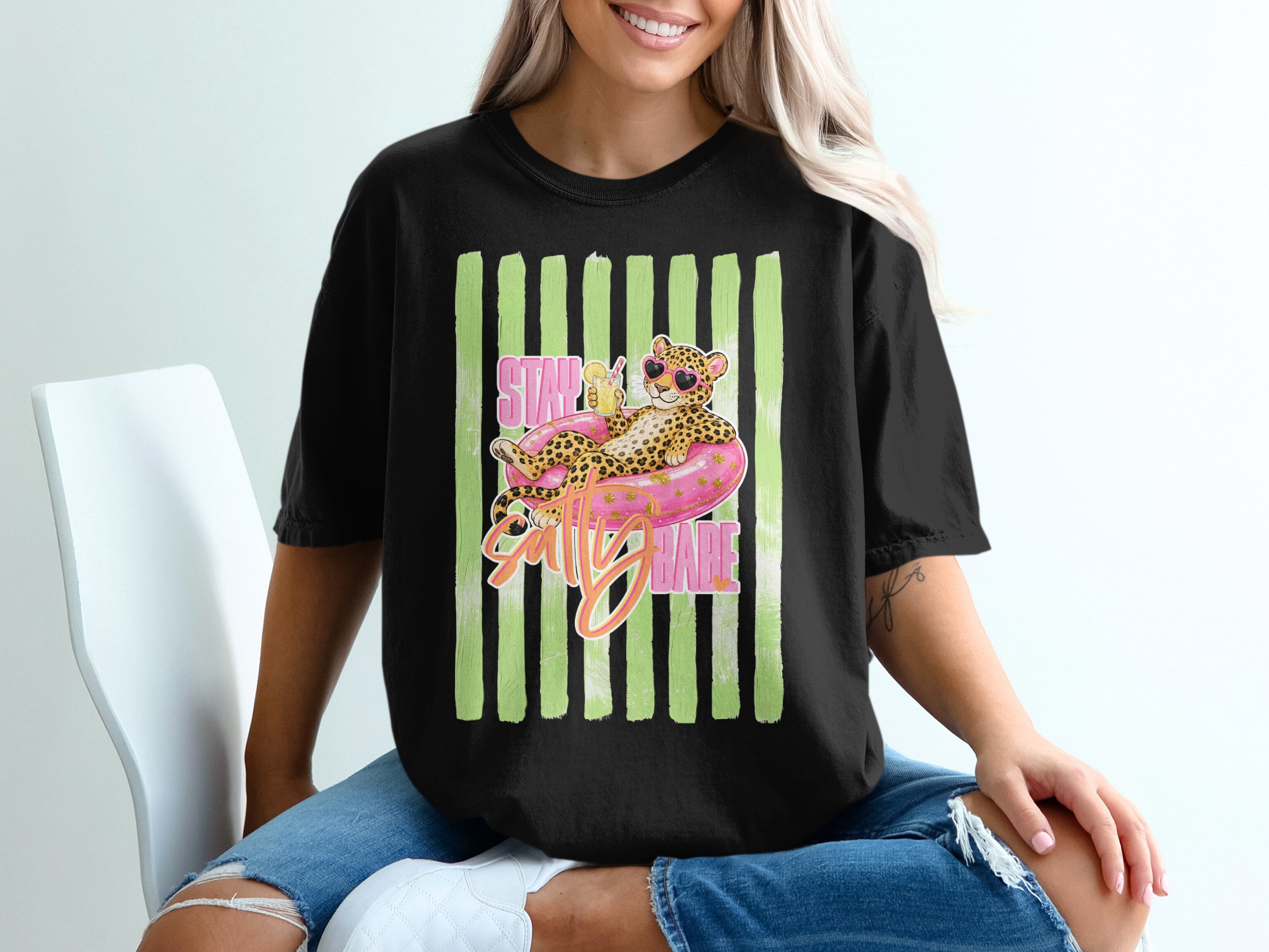 Comfort Colors® Salty Babe Leopard T-Shirt, Summer Vacation Tee, Funny Animal Pool Shirt, Trendy Beach Trip Gift, Aesthetic Graphic Top - Image 6