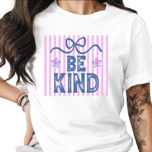 Be Kind T-Shirt, Distressed Kindness Shirt, Positive Message Aesthetic Tee, Pastel Stripes Graphic Top, Cute Encouragement Gift for Her
