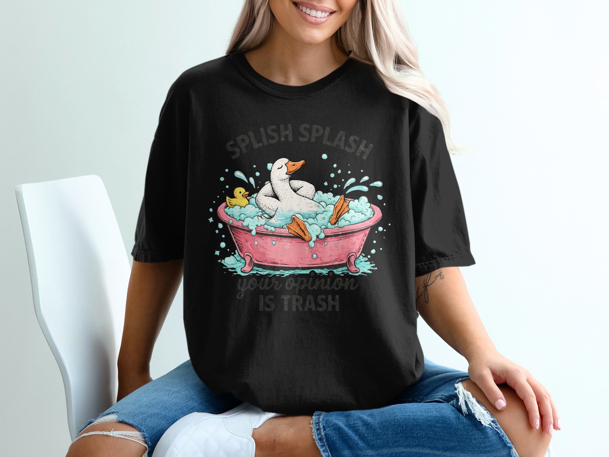 Splish Splash Your Opinion Is Trash T-Shirt, Comfort Colors Funny Duck Bathtub Shirt, Sarcastic Goose Tee, Introvert Humor Graphic - Image 2