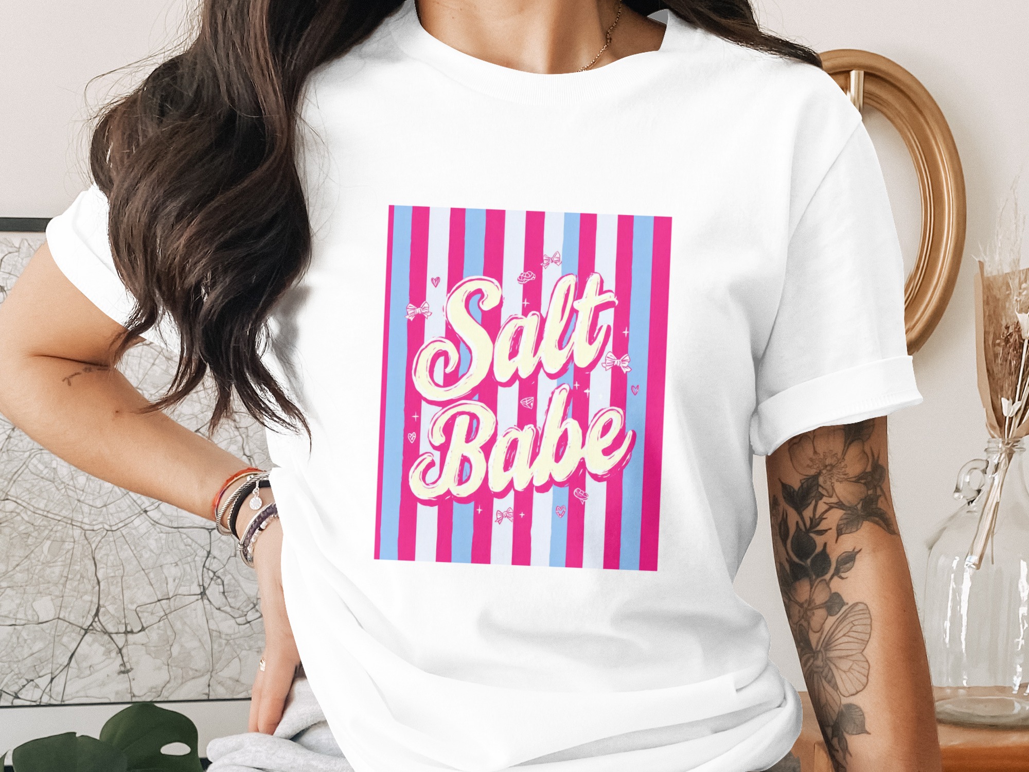 Salt Babe T-Shirt, Comfort Colors ® Coquette Aesthetic Tee, Pink & Blue Striped Barbiecore Shirt, Sassy Trendy Gift for Her