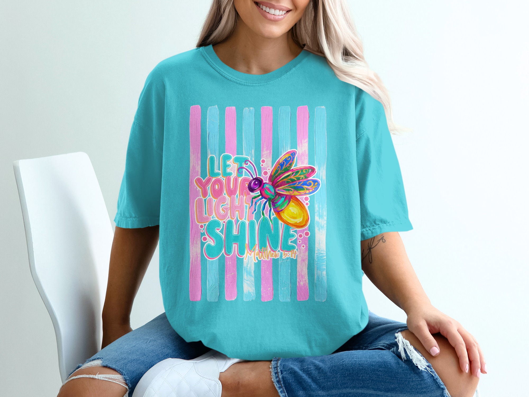 Comfort Colors ® Let Your Light Shine T-Shirt, Matthew 5:14 Scripture Tee, Colorful Firefly Christian Shirt, Inspirational Faith Gift for - Image 9