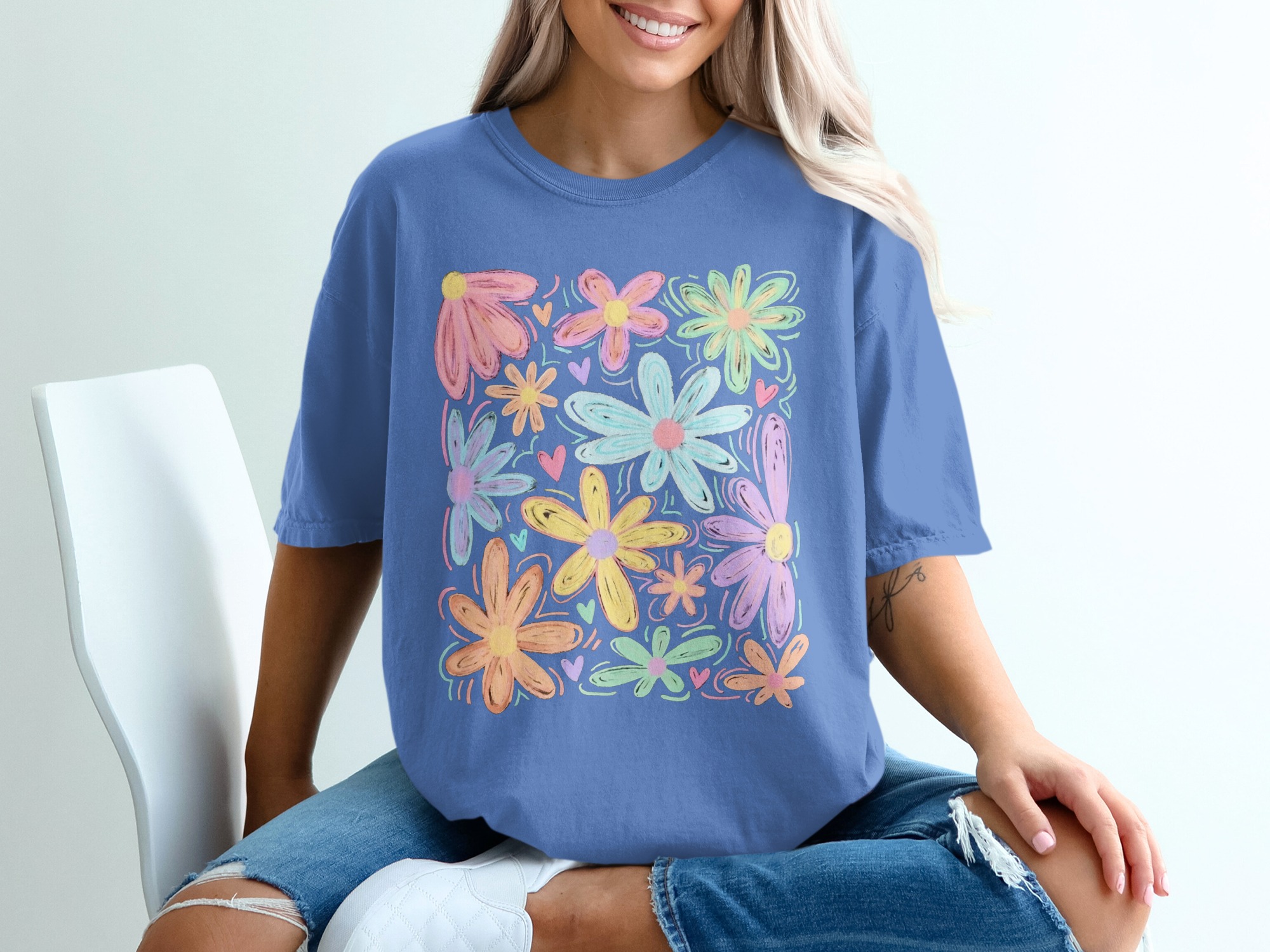 Comfort Colors® Pastel Floral T-Shirt, Whimsical Doodle Flower Tee, Soft Aesthetic Spring Summer Shirt, Happy Boho Gift for Her - Image 20