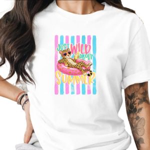 Comfort Colors® Just Wild About Summer T-Shirt, Leopard Heart Sunglasses Tee, Pink Faux Glitter Pool Float, Trendy Summer Vacation Shirt