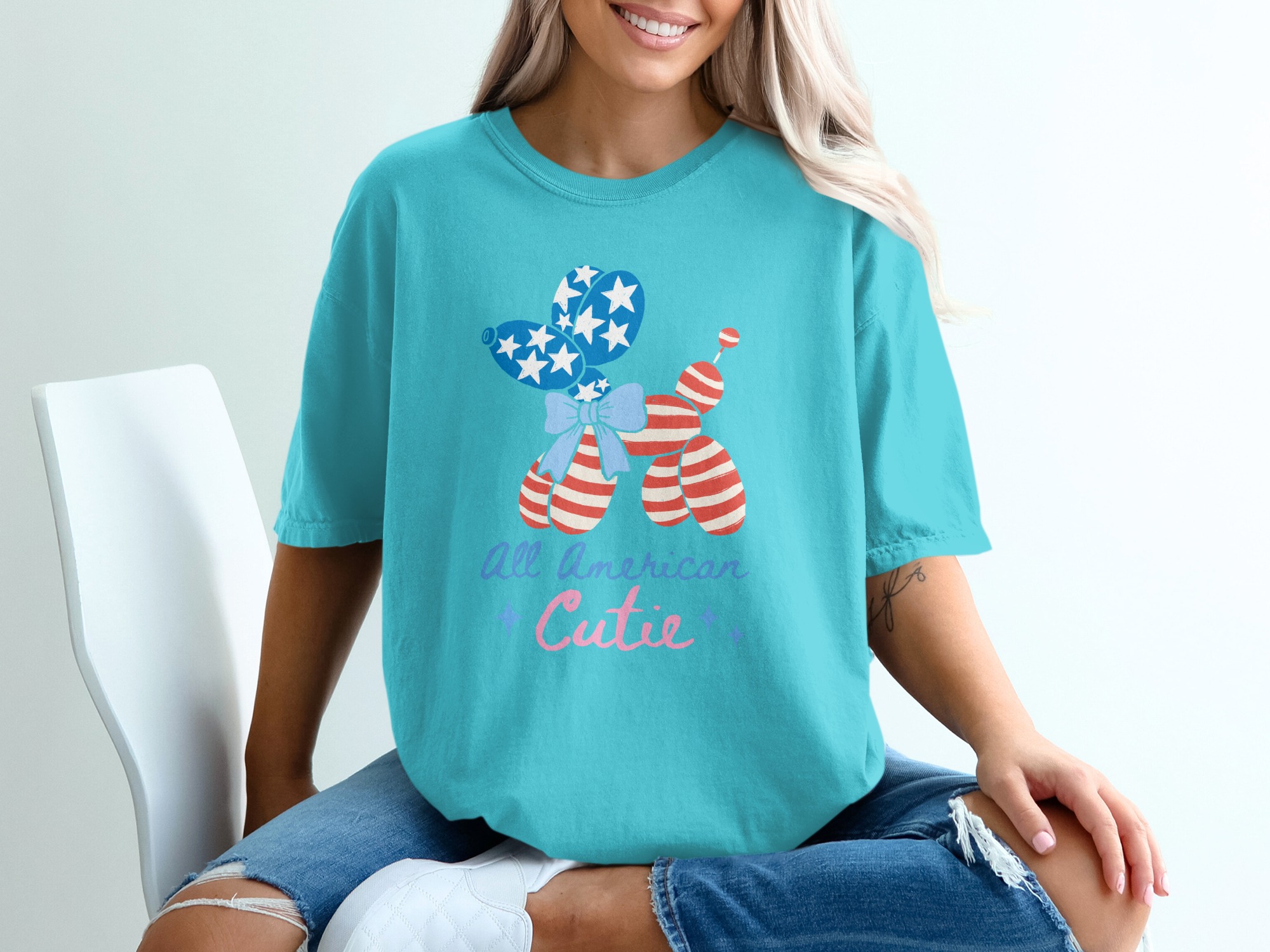 All American Cutie T-Shirt, Patriotic Balloon Dog Fourth of July Tee, Summer USA Flag Shirt for Women & Girls, Memorial Day Outfit - Image 9
