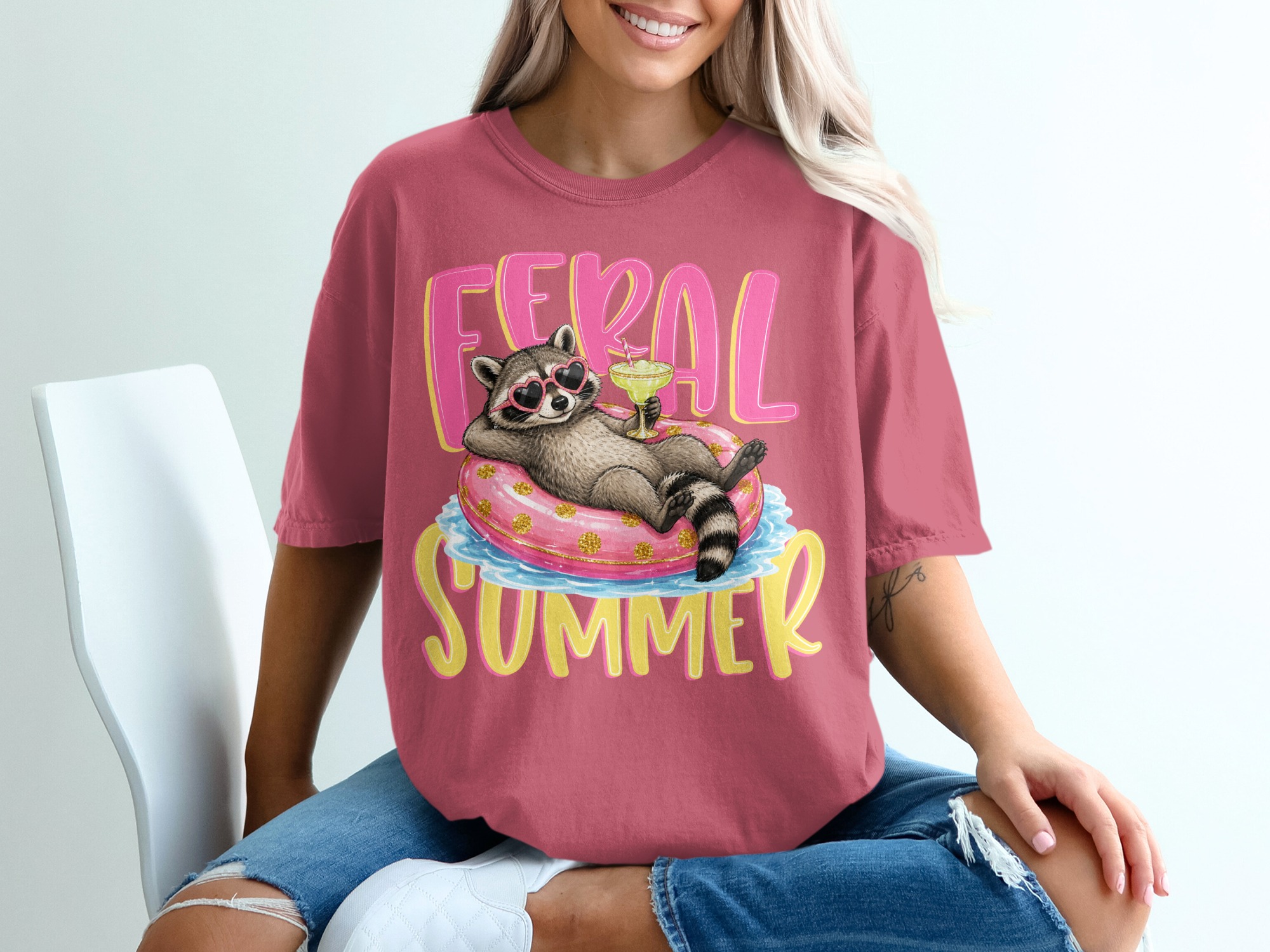 Feral Summer Raccoon T-Shirt, Funny Animal Lover Tee, Vacation Mode Shirt, Unbothered Raccoon Gift for Her, Cute Graphic Top - Image 15
