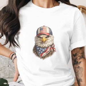 Patriotic Bald Eagle with American Flag Cap T-Shirt