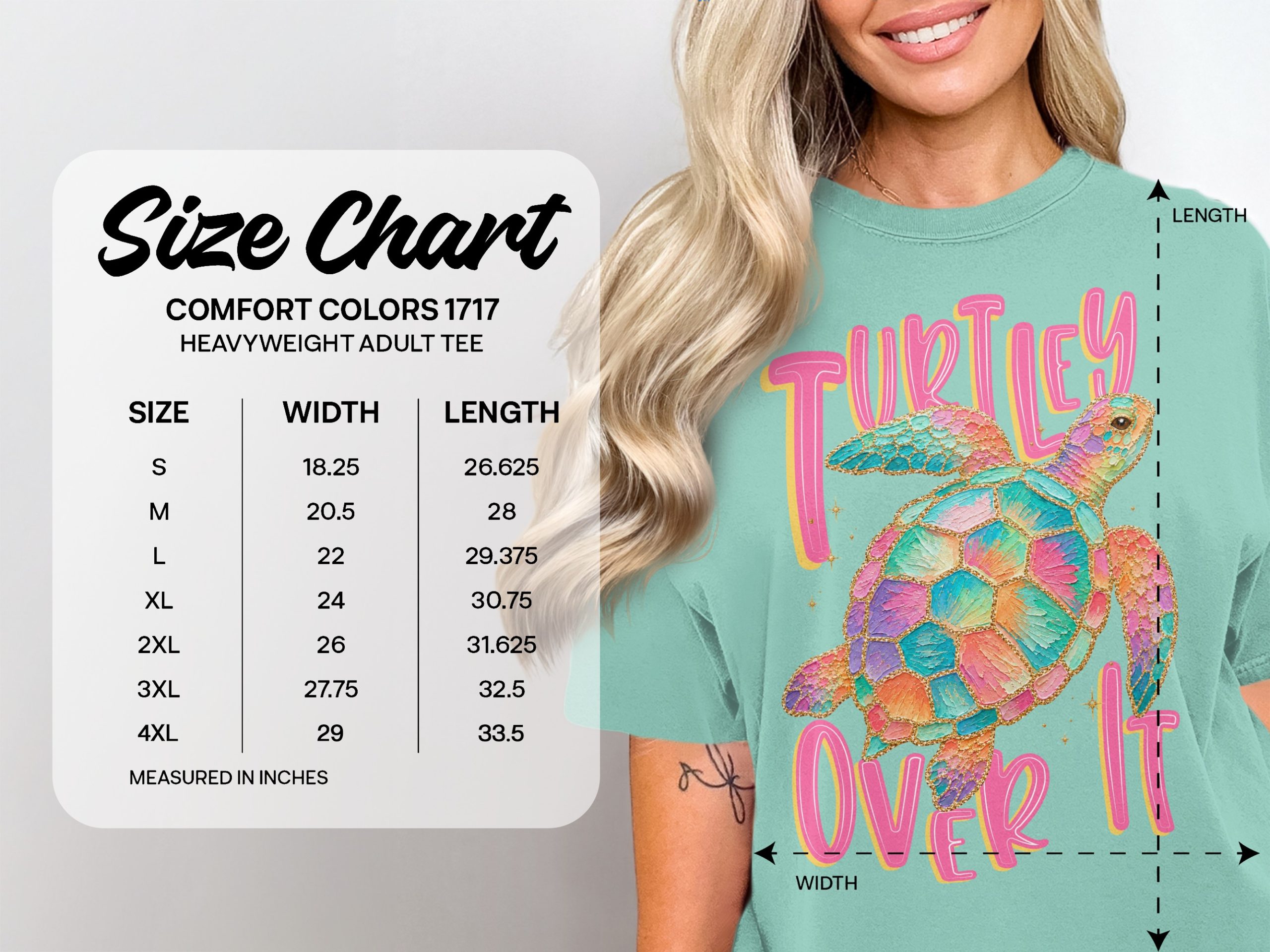 Turtley Over It T-Shirt, Faux Glitter Sea Turtle Tee, Sarcastic Beach Shirt, Colorful Ocean Lover Gift, Summer Vacation Top - Image 4