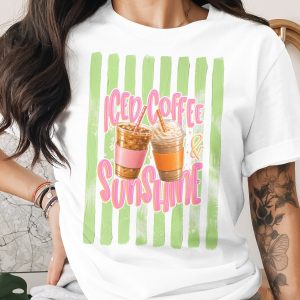 Comfort Colors® Iced Coffee & Sunshine T-Shirt, Coffee Lover Summer Tee, Aesthetic Trendy Graphic Shirt for Women, Cute Beach Top