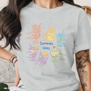 Summer Vibes T-Shirt, Fun Drinks Graphic Tee, Beach Vacation Shirt, Happy Hour Cocktail Lover Gift, Cute Aesthetic Summer Drink Shirt for