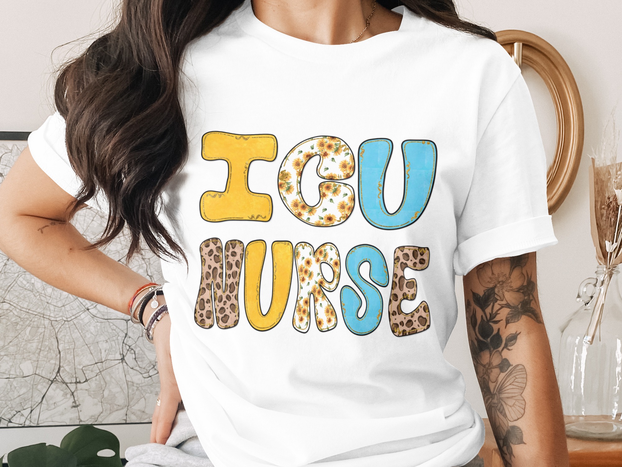 ICU Nurse PNG Digital File | Sunflower Leopard Print Nurse Sublimation Design | Healthcare Hero Gift | Critical Care RN Clipart Download
