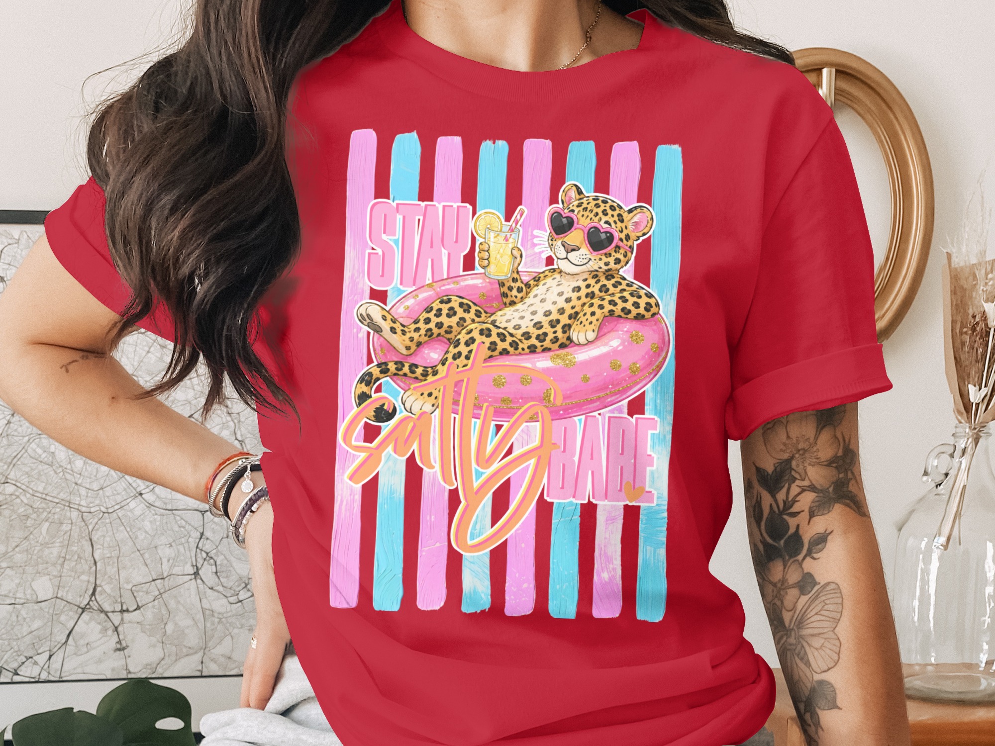 Comfort Colors ® Stay Salty Babe T-Shirt, Leopard Heart Sunglasses Summer Vacation Tee, Bachelorette Party Gift, Girls Trip Fun Leopard - Image 4
