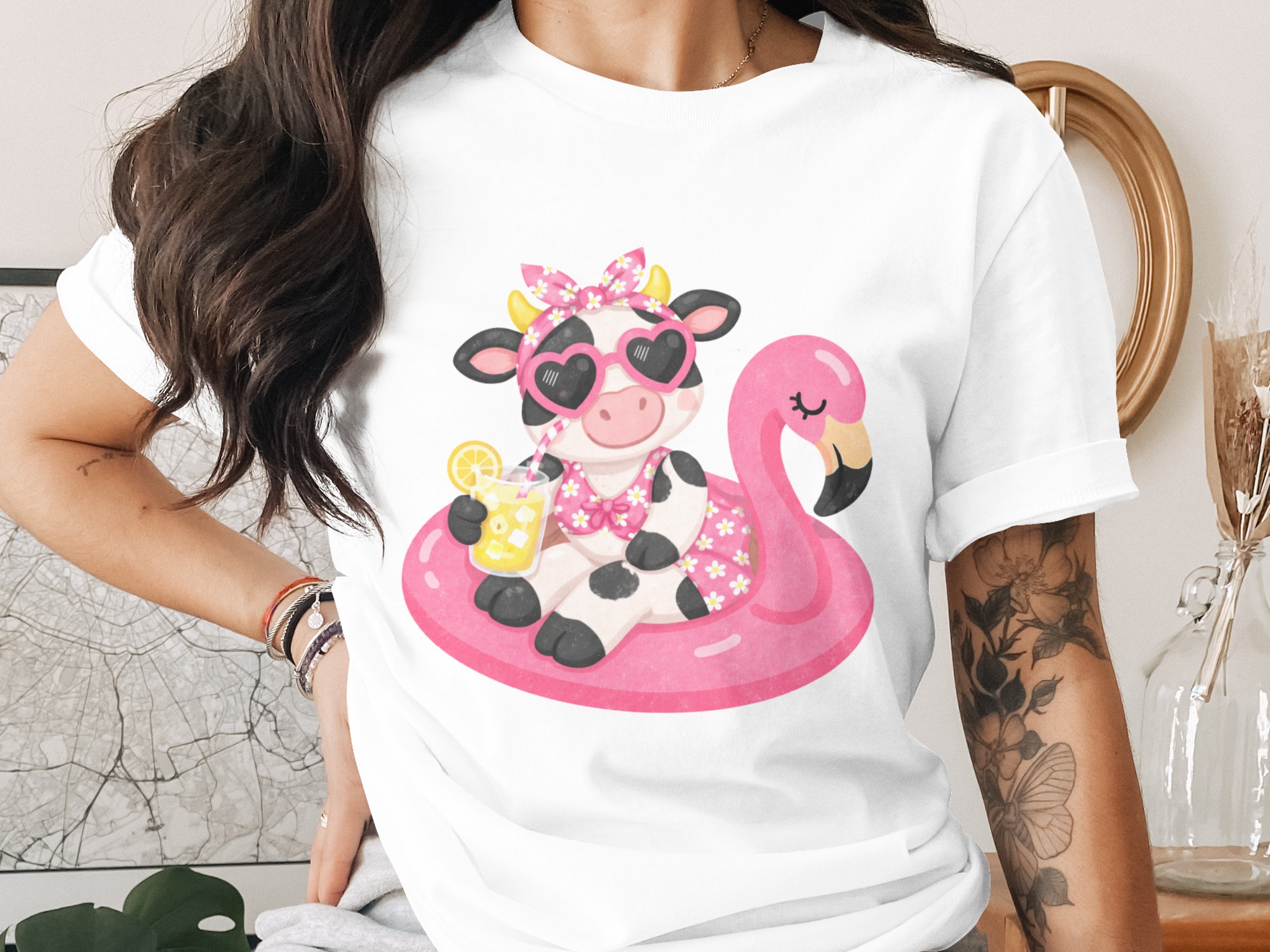 Summer Cow Flamingo Float T-Shirt
