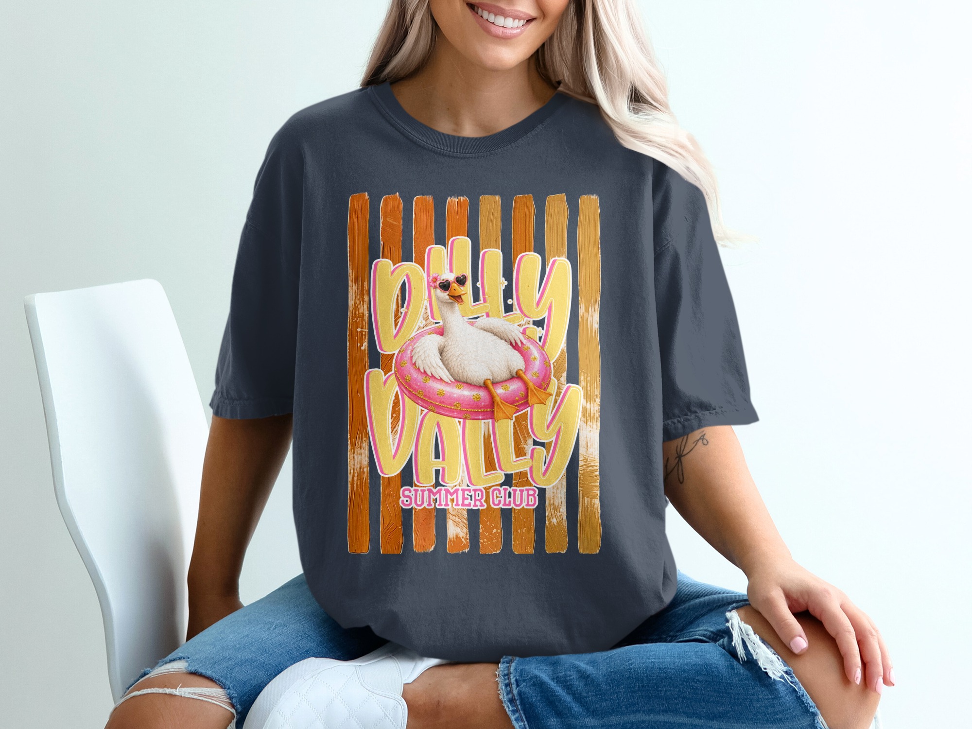 Comfort Colors® Dilly Dally Summer Club T-Shirt, Funny Duck Float Tee, Whimsical Summer Vacation Shirt, Relaxed Animal Lover Gift - Image 12