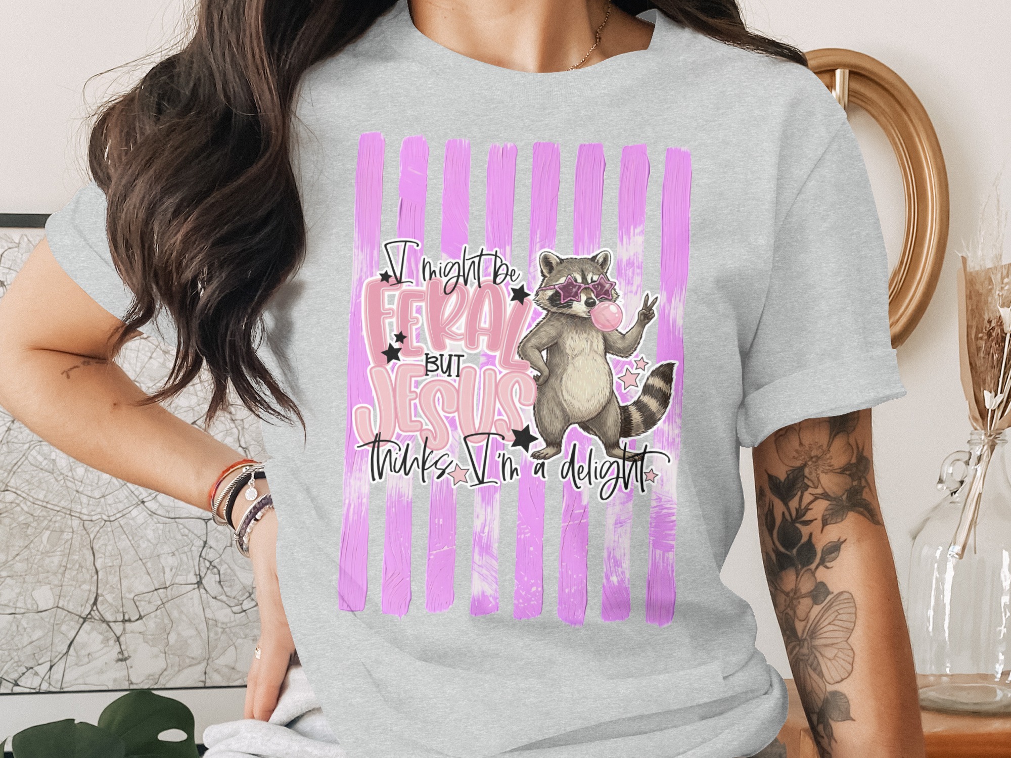 Comfort Colors® Feral Raccoon T-Shirt, Jesus Thinks I'm a Delight, Funny Christian Faith Tee, Sassy Quirky Animal Lover Gift for Her - Image 2