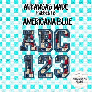 Americana Blue Alpha PNGs, Patriotic American Flag Font, 4th of July Quilt Patchwork Alphabet Numbers Digital Download for Sublimation