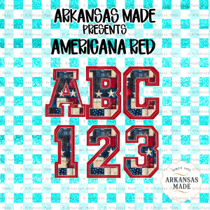 Americana Red Alpha PNGs Patriotic Varsity Letters Numbers Distressed American Flag Patch Digital Alphabet Font Bundle