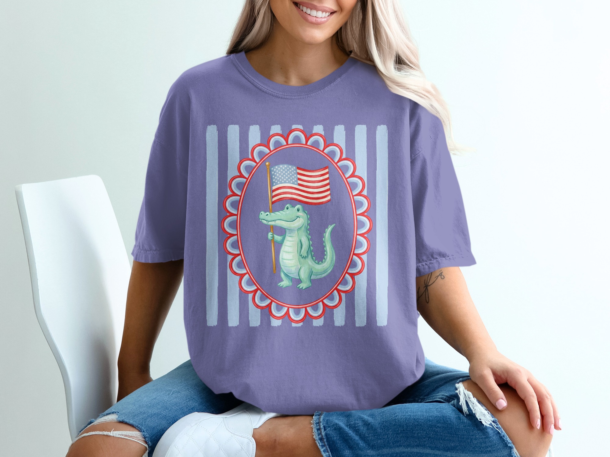 Comfort Colors® Patriotic Alligator T-Shirt, American Flag Crocodile Tee, Cute USA Independence Day Summer Shirt, Southern Style - Image 13