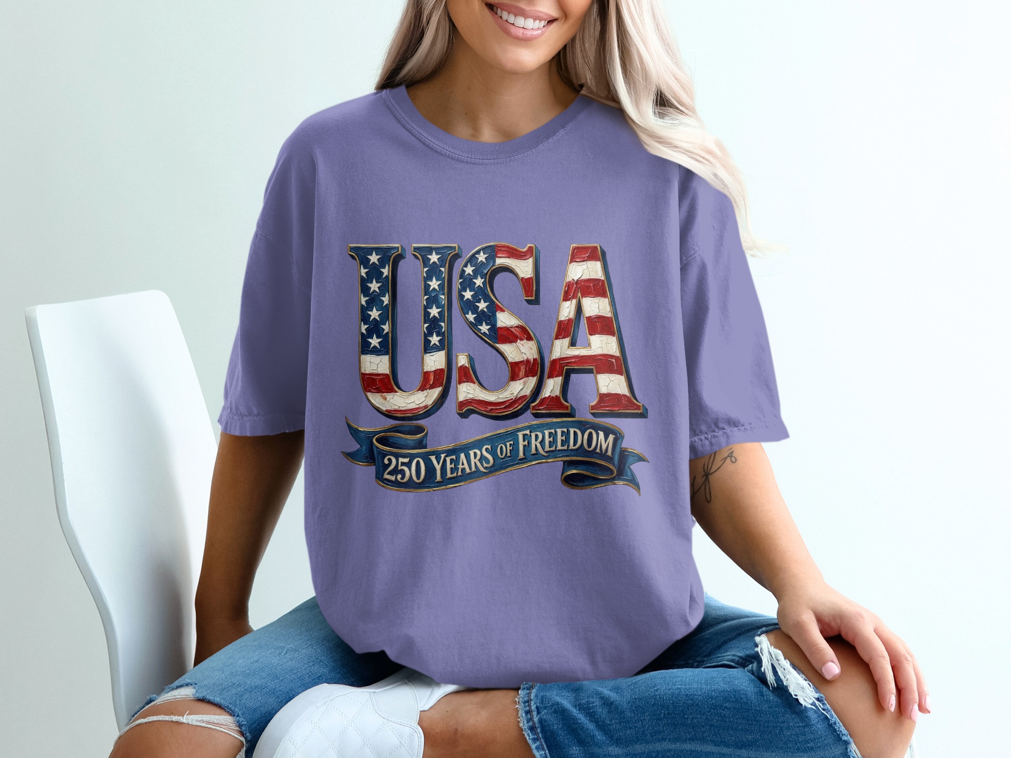 USA 250 Years of Freedom T-Shirt, Patriotic American Anniversary Tee, Vintage Flag Design, Independence Day Gift, Freedom Celebration Shirt - Image 13