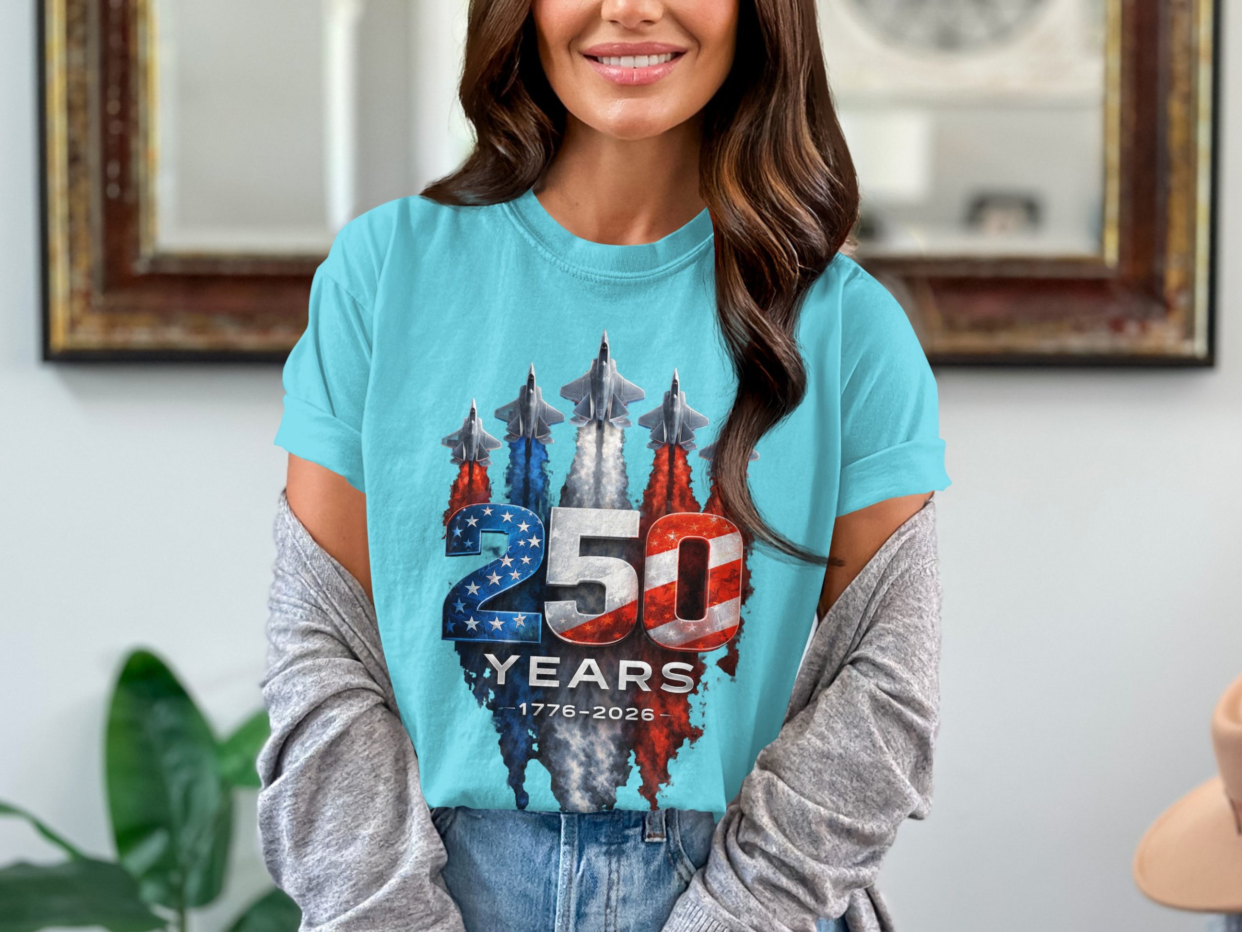 250 Years American Anniversary T-Shirt | Patriotic USA 1776-2026 Celebration Tee | Military Jet Flag Design Gift - Image 7