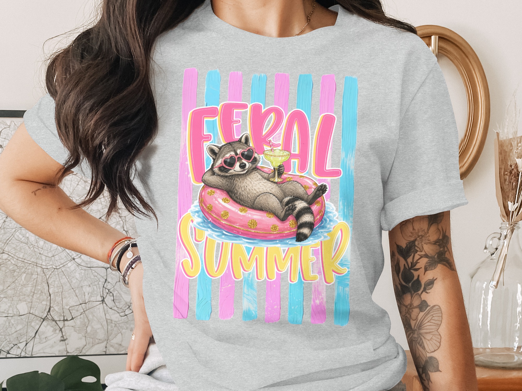Comfort Colors ® Feral Summer Raccoon T-Shirt, Funny Margarita Raccoon Tee, Summer Vacation Animal Lover Gift, Quirky Beachy Shirt for Her - Image 2