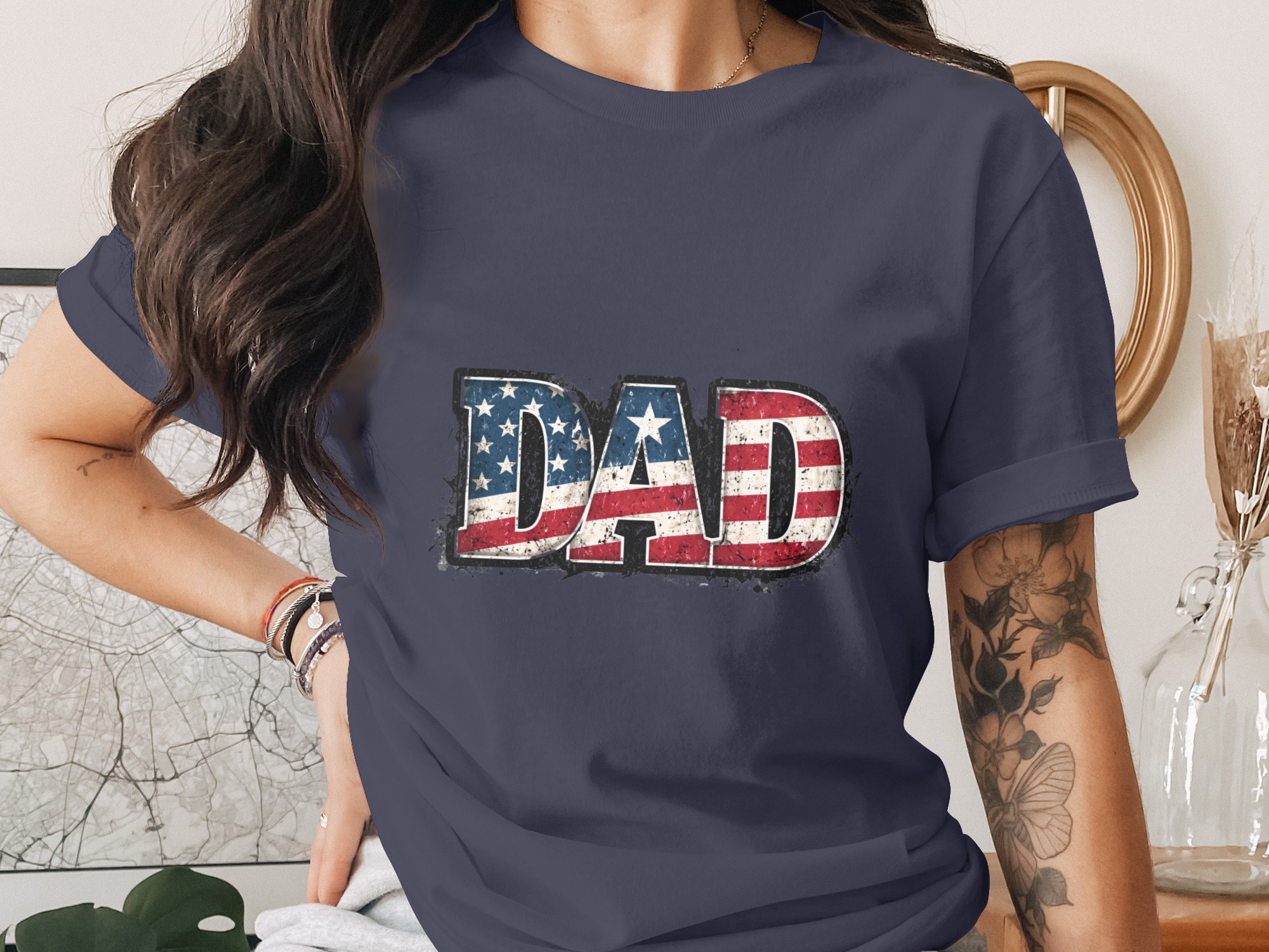 Comfort Colors® Dad T-Shirt, Patriotic American Flag Dad Shirt, Father's Day Gift, Distressed Flag Tee, Fourth of July, Gift for Papa - Image 3