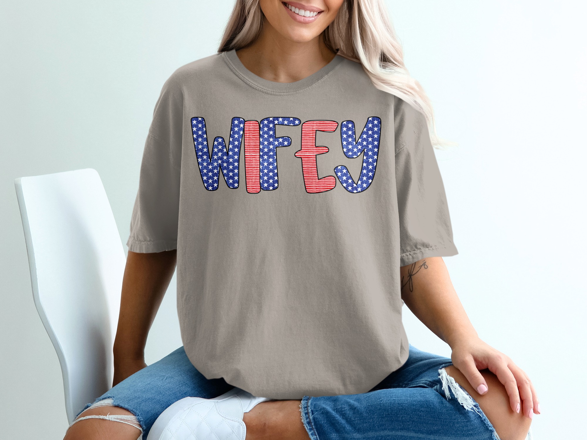 Patriotic Wifey T-Shirt, American Flag Wifey Shirt, Fourth of July Wife Tee, Military Spouse Gift, Engagement Gift, New Mrs. Country Style - Image 11