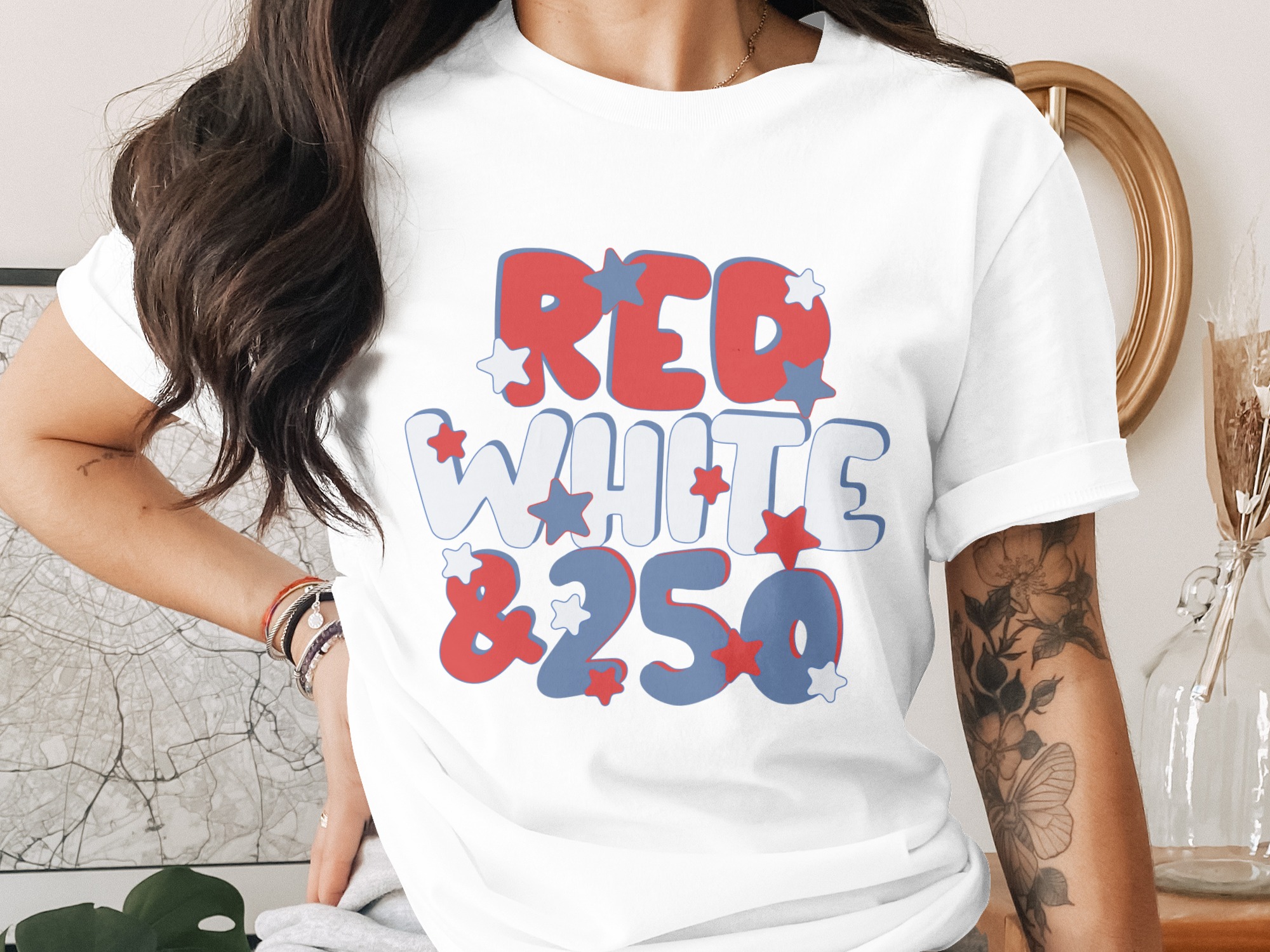Red White & 250 Stars Patriotic T-Shirt