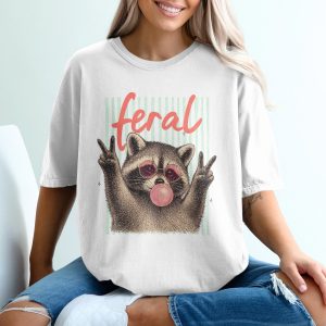 Feral Raccoon T-Shirt, Comfort Colors ® Quirky Animal Tee, Bubblegum Peace Sign, Funny Graphic Shirt, Indie Aesthetic, Unique Gift