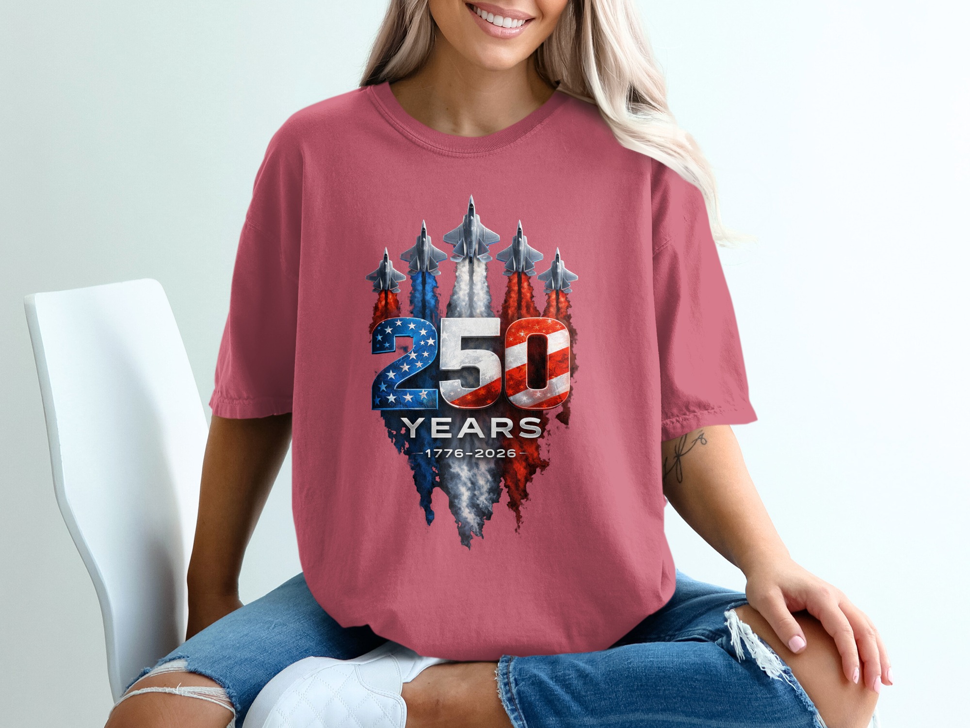 250 Years American Anniversary T-Shirt | Patriotic USA 1776-2026 Celebration Tee | Military Jet Flag Design Gift - Image 15