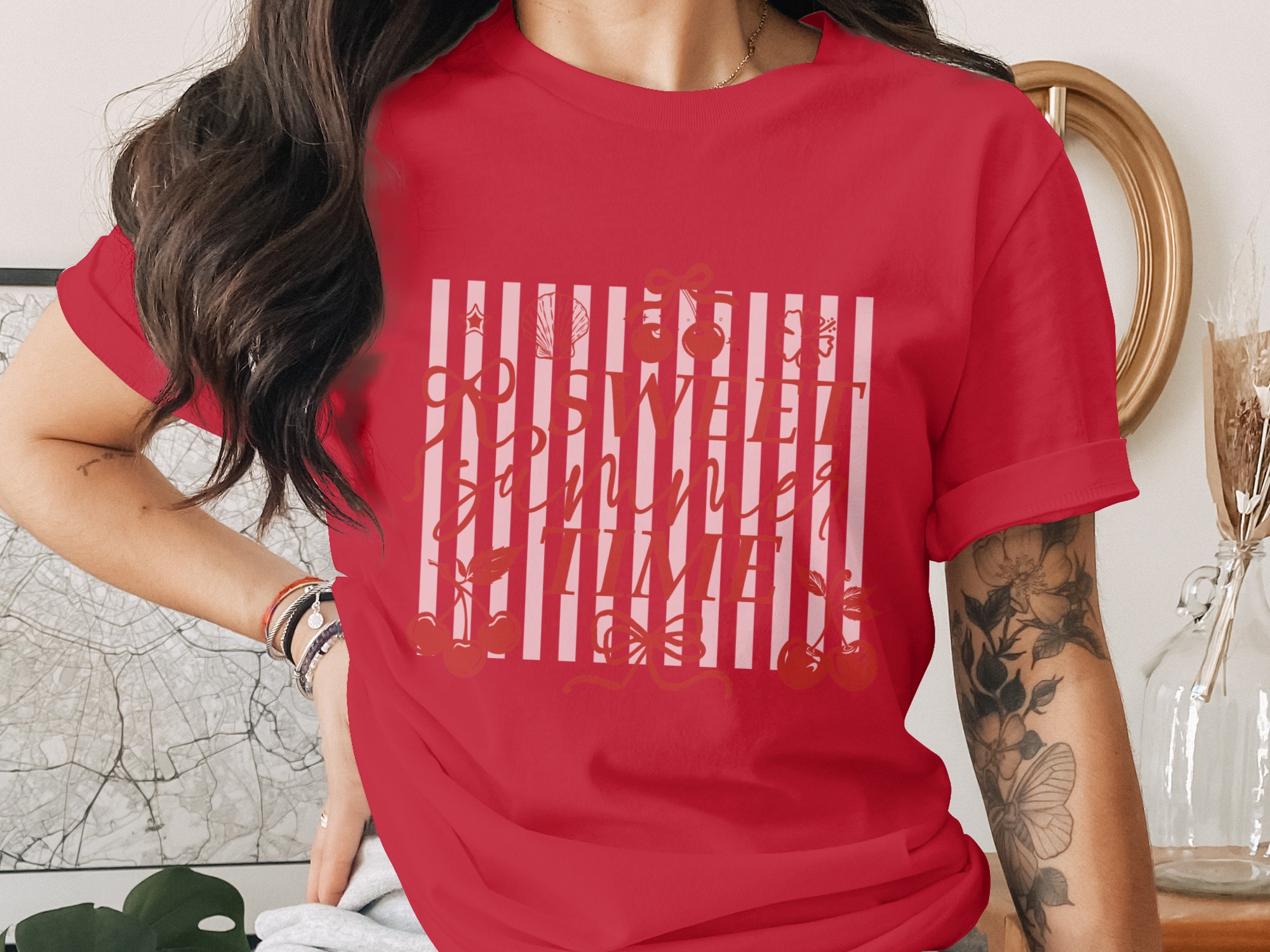 Sweet Summer Time Cherry T-Shirt, Retro Summer Vacation Tee, Cute Coquette Aesthetic Beach Vibes Shirt, Gift For Her - Image 4