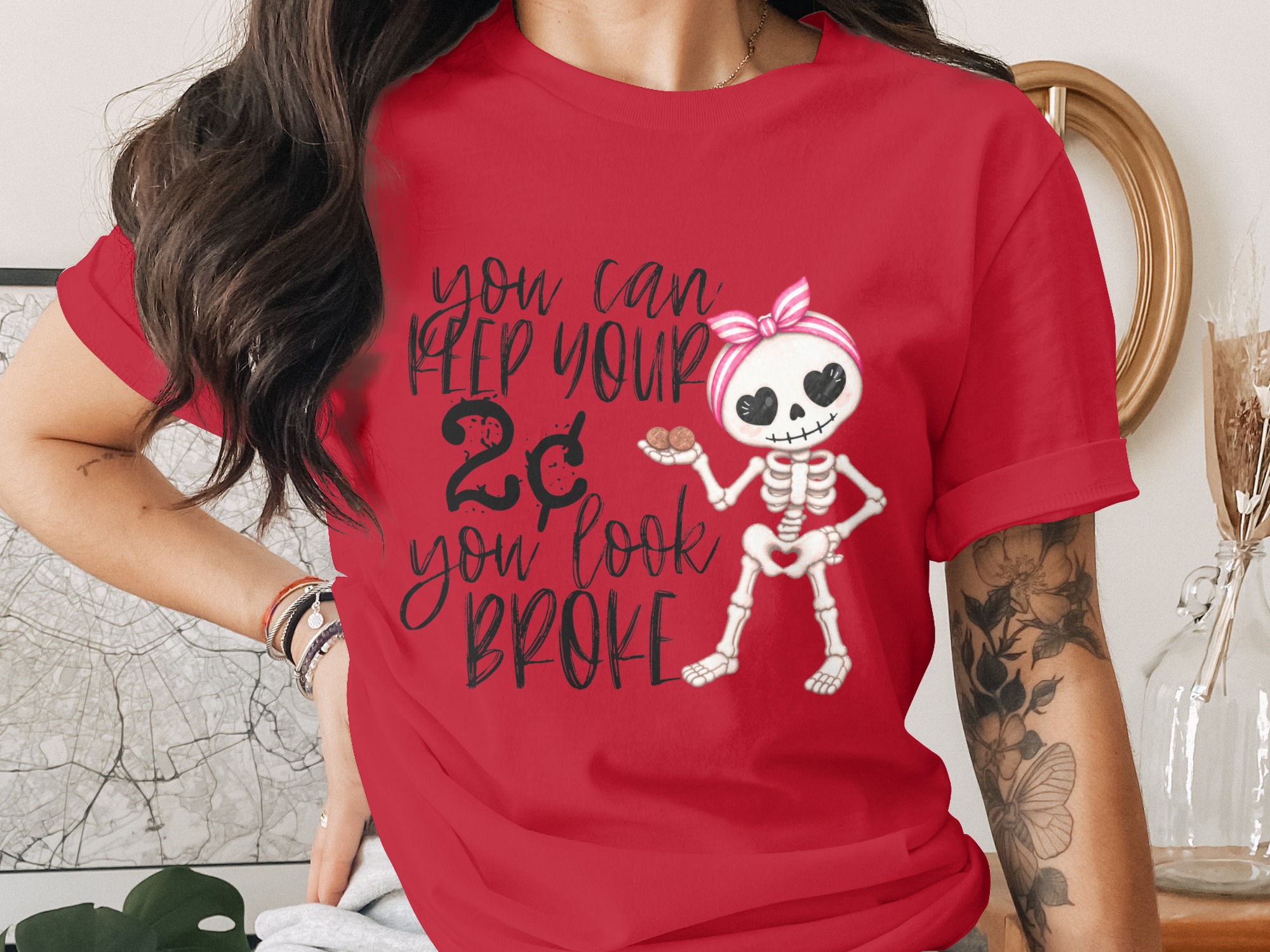 Sarcastic Skeleton 'Keep Your 2 Cents' T-Shirt - Image 2