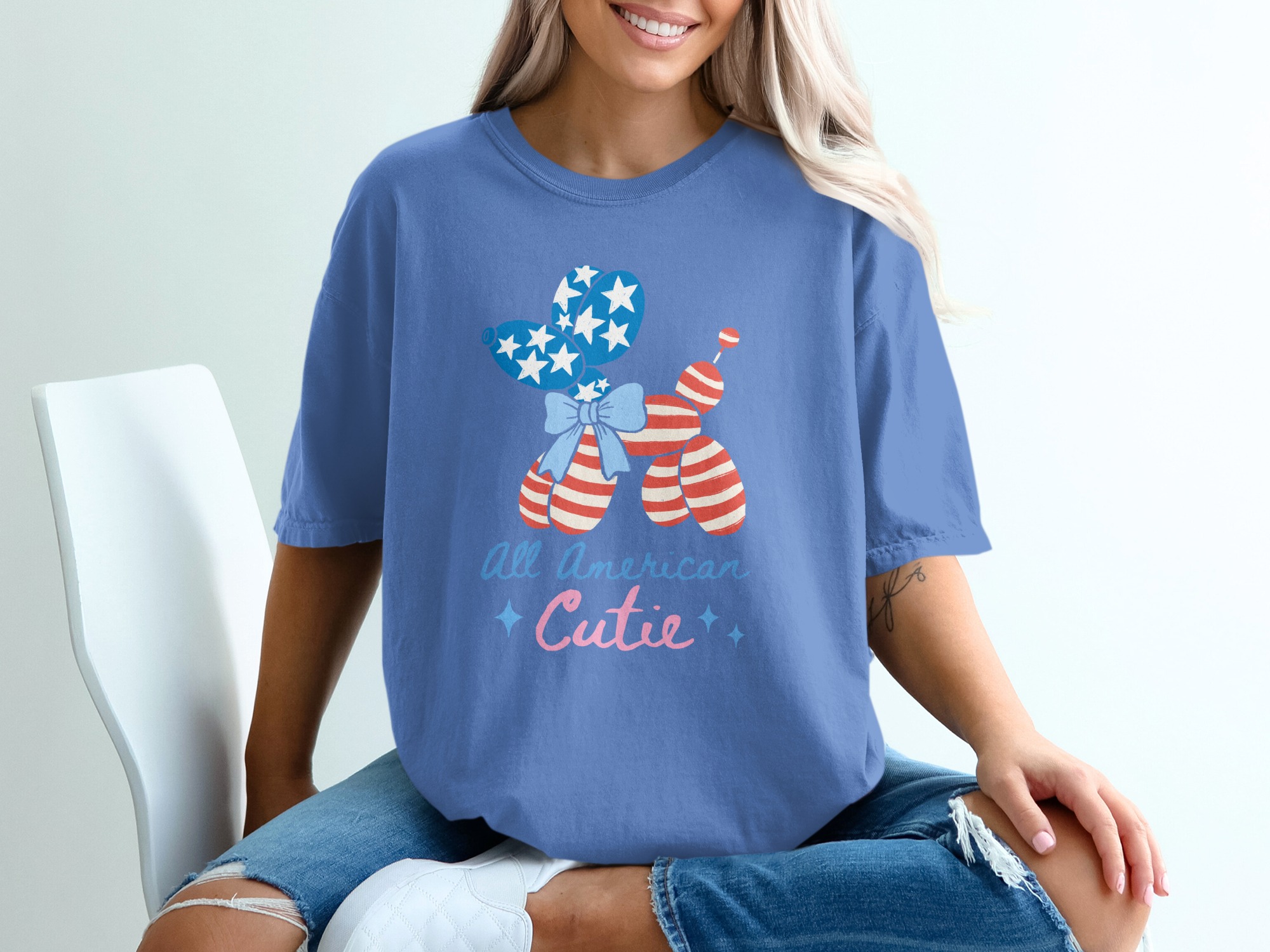 All American Cutie T-Shirt, Patriotic Balloon Dog Fourth of July Tee, Summer USA Flag Shirt for Women & Girls, Memorial Day Outfit - Image 20