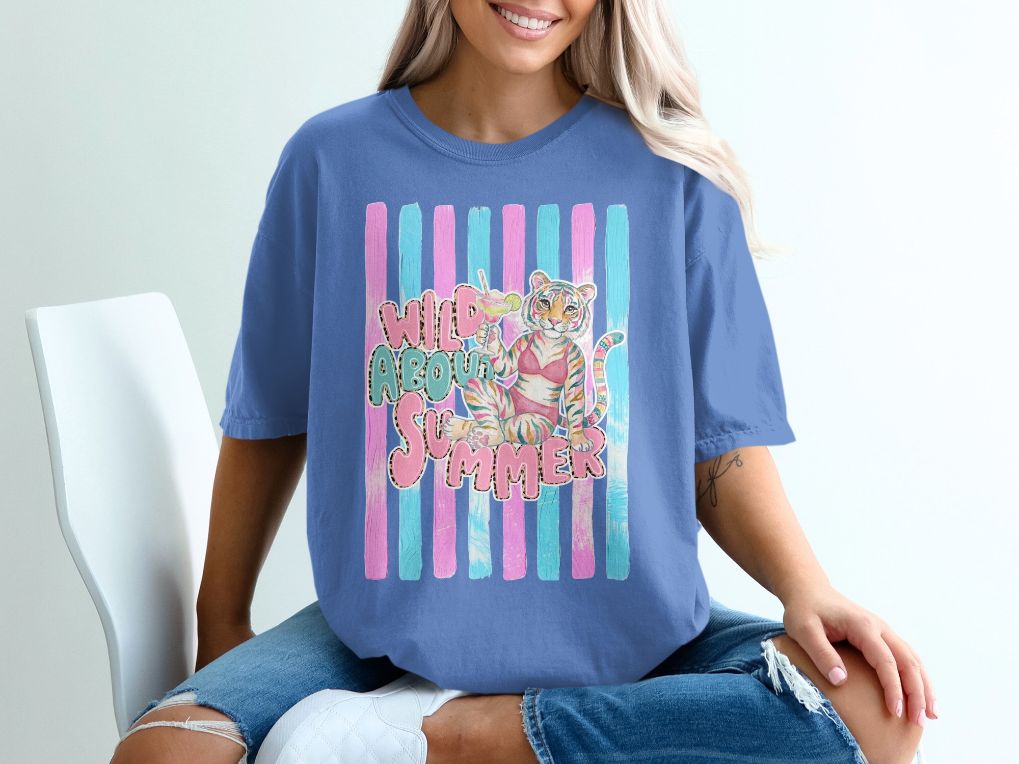 Comfort Colors ® Wild About Summer T-Shirt, Pink Leopard Print Tiger Margarita Tee, Watercolor Summer Vacation Shirt, Trendy Beach Party Top - Image 20