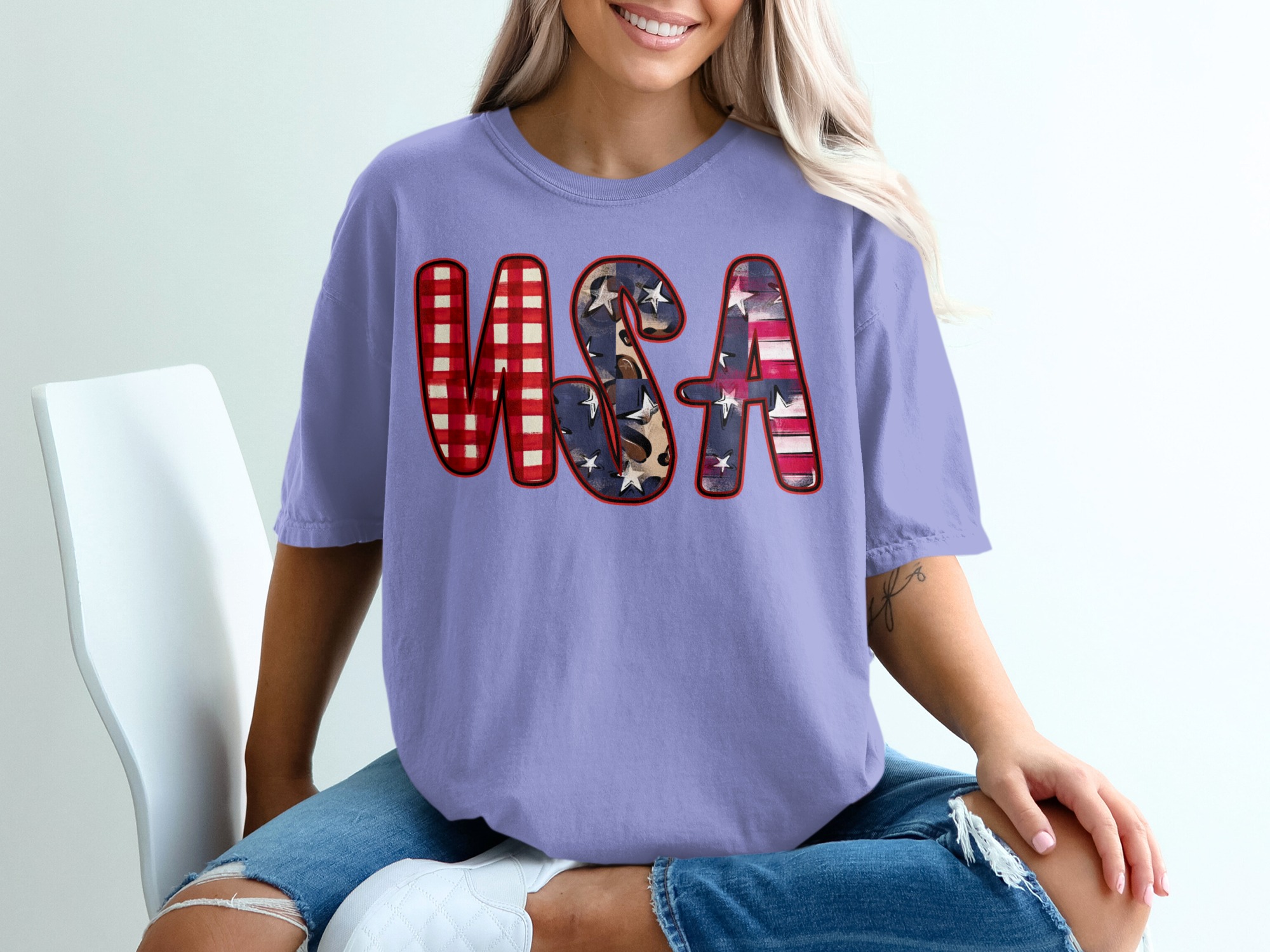 USA T-Shirt, Patriotic 4th of July Shirt, Distressed Buffalo Plaid Leopard Print America Tee, Memorial Day Gift for Her - Image 18