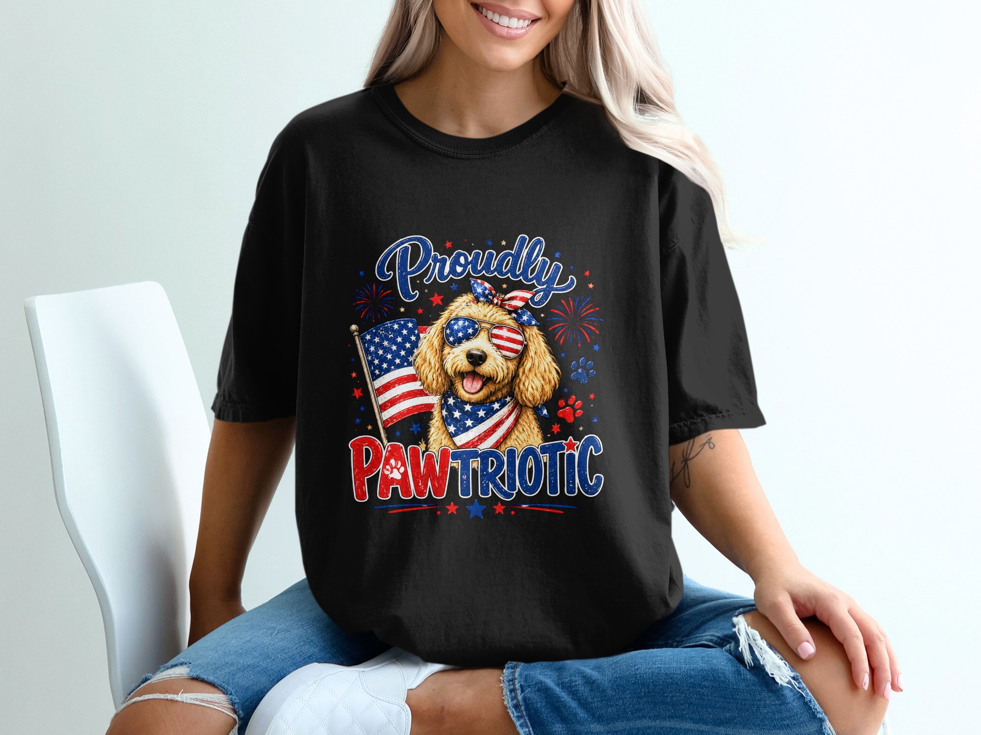Comfort Colors® Proudly Pawtriotic T-Shirt, Patriotic Goldendoodle Dog Mom USA Flag Tee, 4th of July, Summer Dog Lover Gift - Image 8