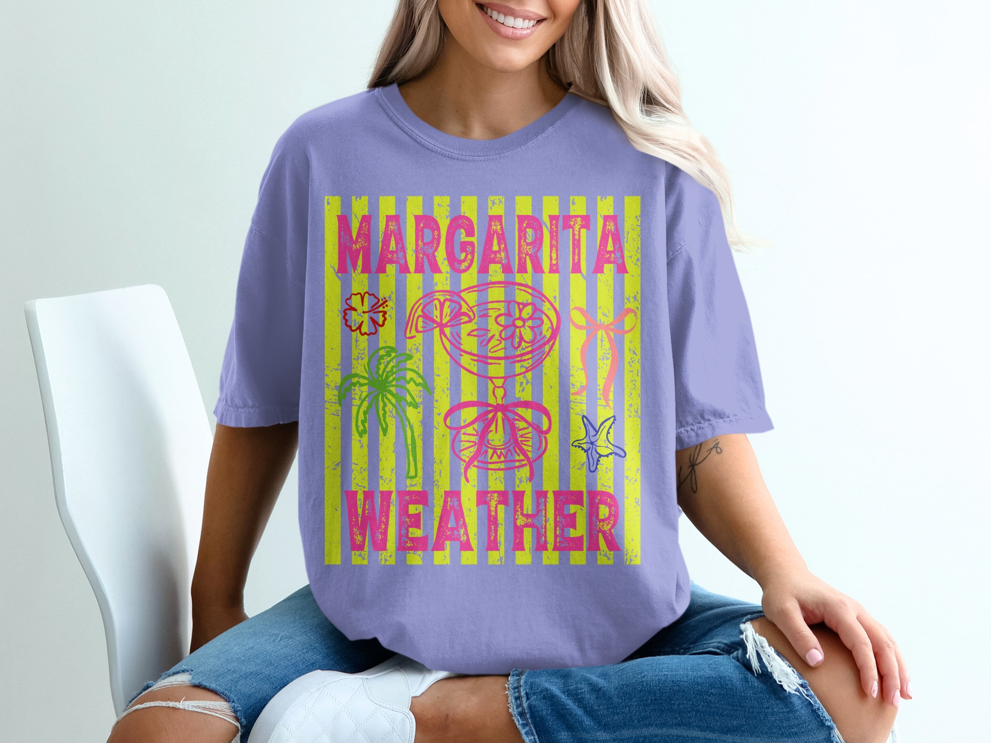 Margarita Weather T-Shirt, Tropical Vacation Beach Party Tee, Girls Trip Outfit, Bright Neon Summer Fun Shirt, Y2K Style Women's Top - Image 18