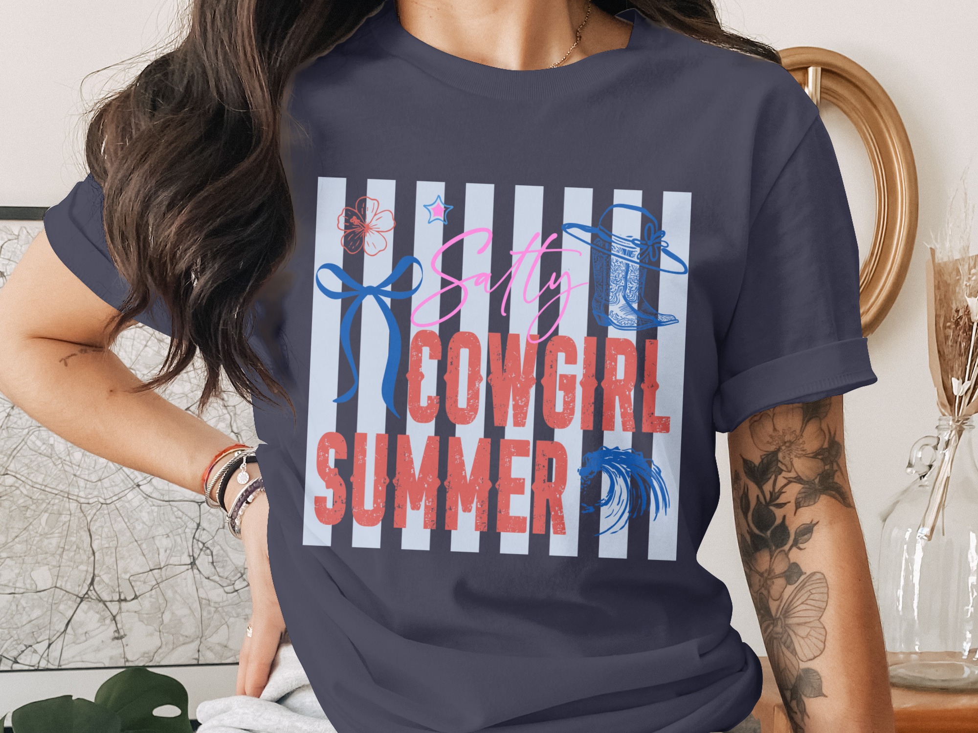 Salty Cowgirl Summer T-Shirt, Coastal Western Beach Tee, Trendy Girls Trip Vacation Shirt, Country Concert Outfit Gift - Image 3