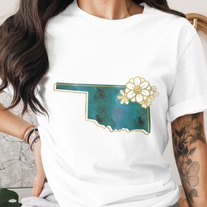 Oklahoma T-Shirt | Teal Watercolor Faux Gold Floral Oklahoma State Tee | Boho Home State Gift for Women