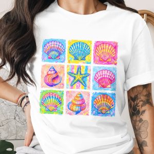 Vibrant Seashell T-Shirt, Comfort Colors ® Ocean Lover Shirt, Colorful Beach Vacation Top, Mermaidcore Aesthetic Tee, Summer Graphic Tee