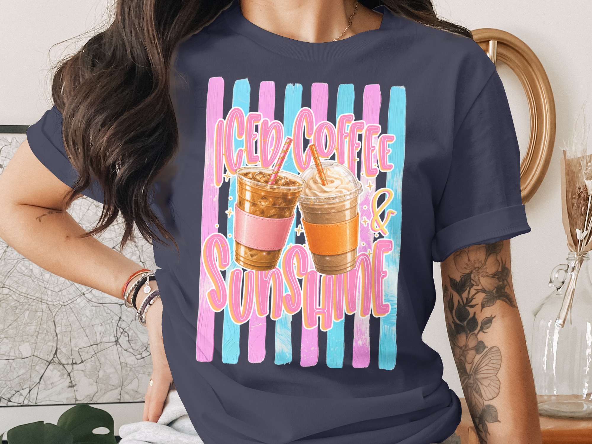 Comfort Colors ® Iced Coffee & Sunshine T-Shirt, Coffee Lover Gift for Her, Summer Aesthetic Tee, Happy Vibes Shirt, Trendy Iced Coffee - Image 3