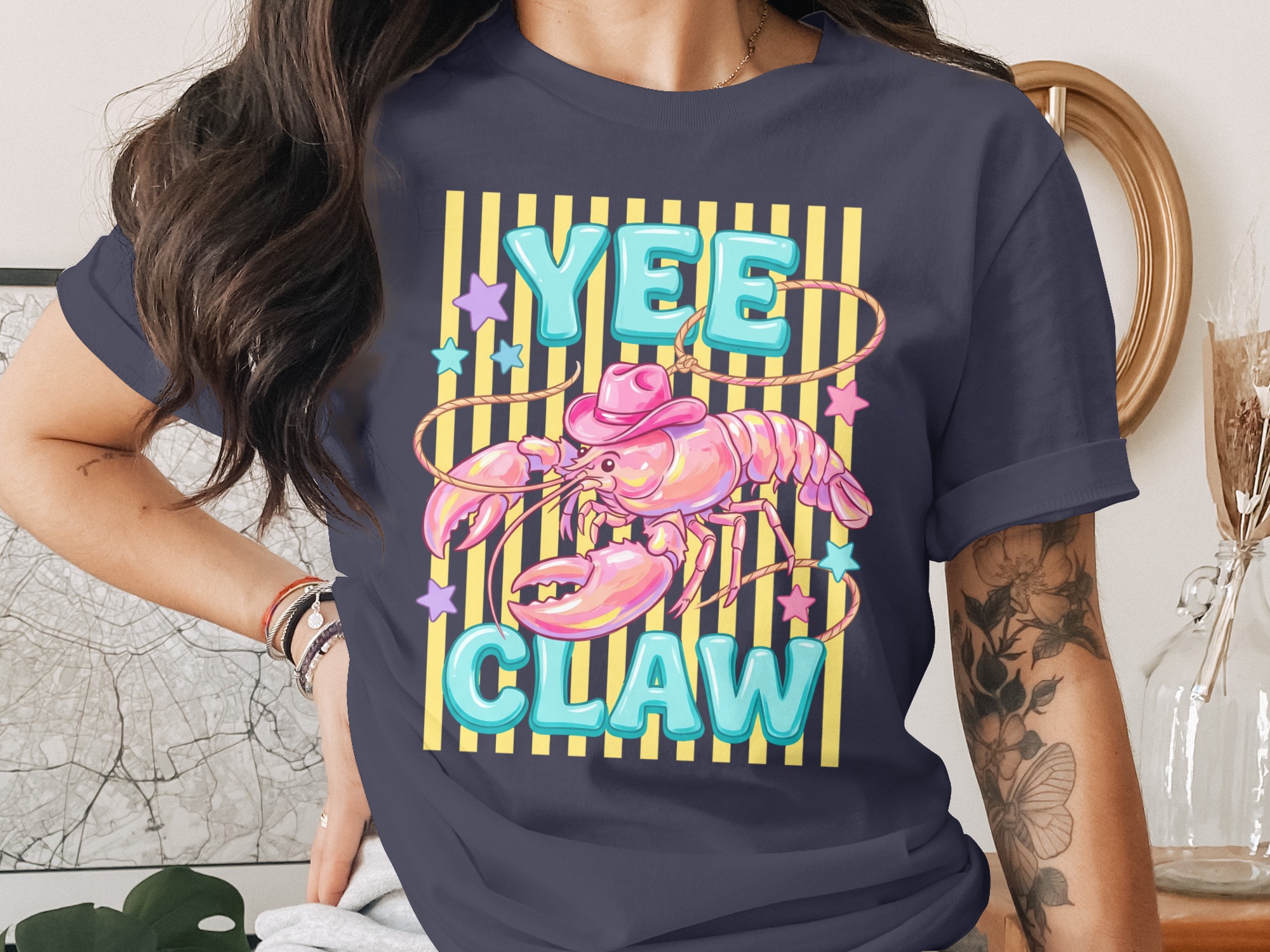 Comfort Colors® Yee Claw T-Shirt, Funny Lobster Cowgirl Tee, Coastal Cowgirl Shirt, Retro Western Graphic, Pun Lover Gift for Her - Image 3