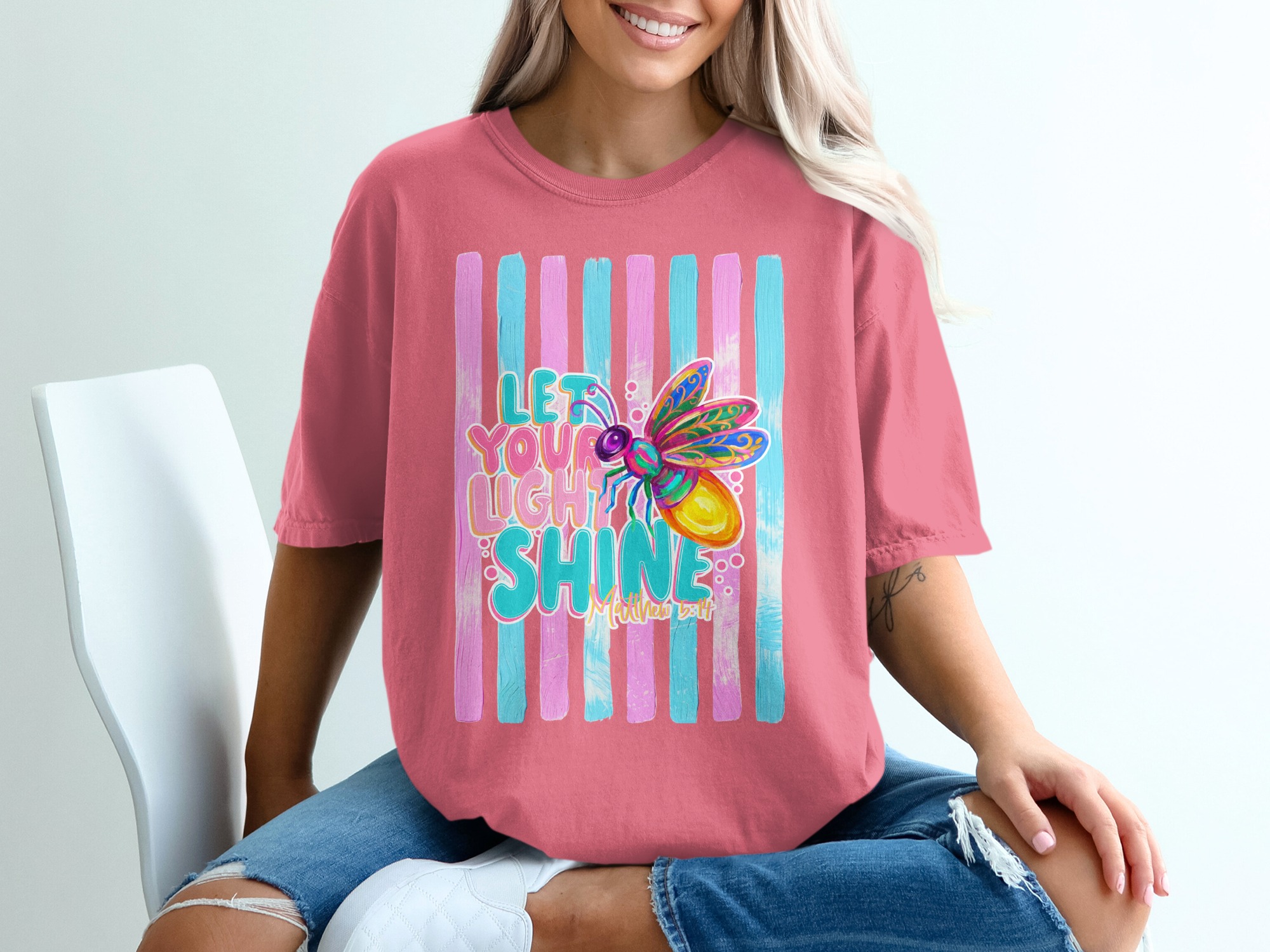 Comfort Colors ® Let Your Light Shine T-Shirt, Matthew 5:14 Scripture Tee, Colorful Firefly Christian Shirt, Inspirational Faith Gift for - Image 16