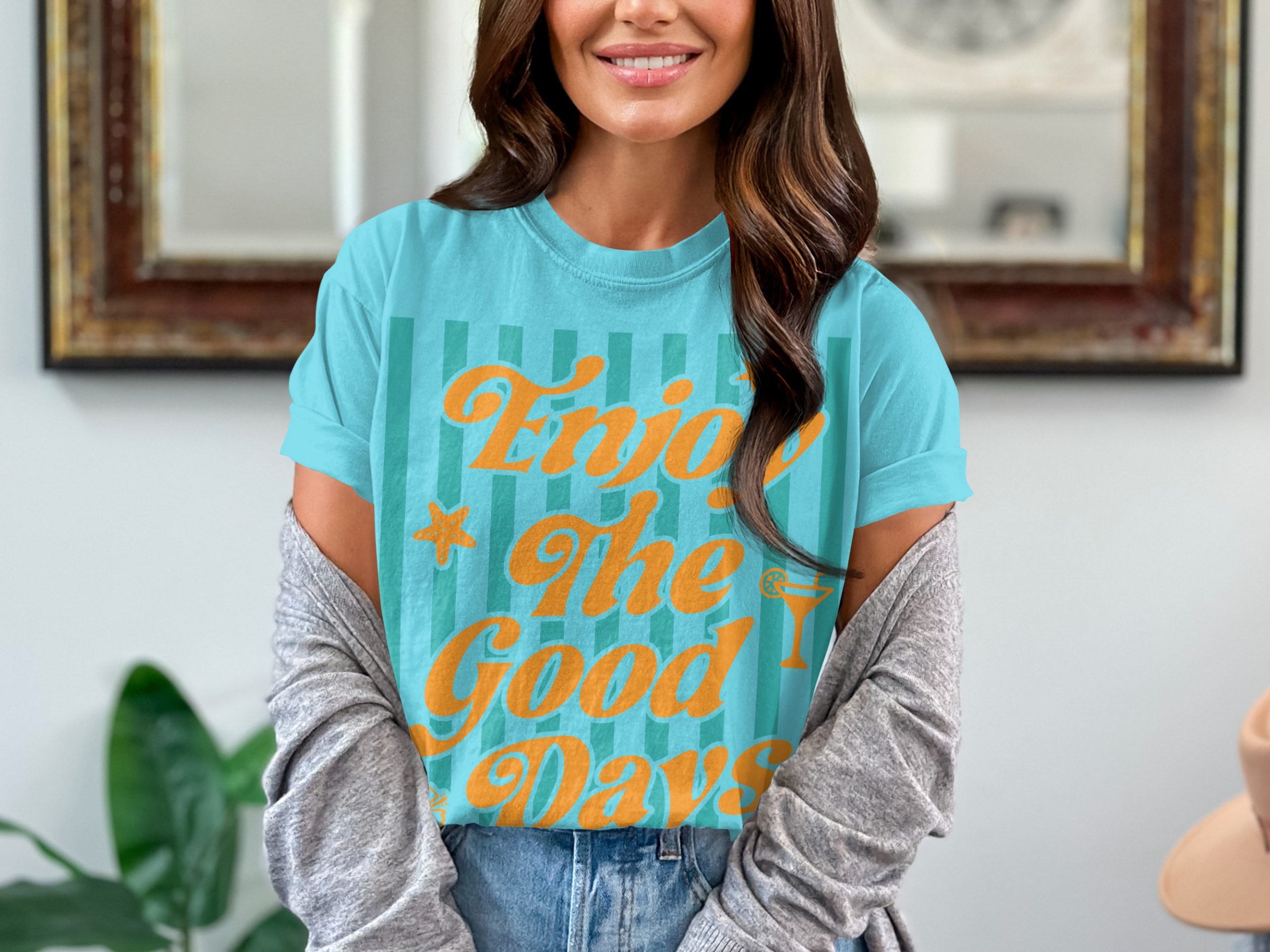 Enjoy The Good Days T-Shirt | Retro Summer Beach Vacation Tee | Positive Coastal Vibe Graphic Top | Gift for Her - Image 7